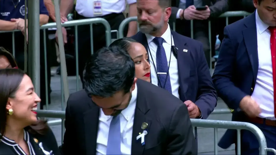 AOC, Mamdani interaction caught on cam at 9/11 memorial sparks online fury
